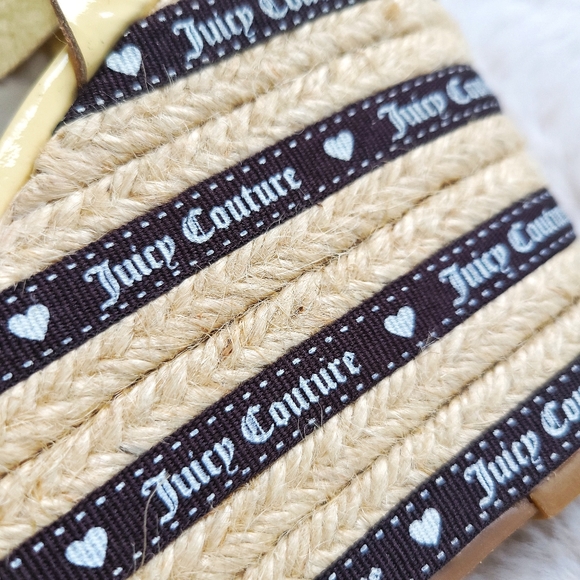 Juicy Couture Y2K Patent Leather Platform Hearts Espadrille Lemon Yellow Wedge - Picture 5 of 10